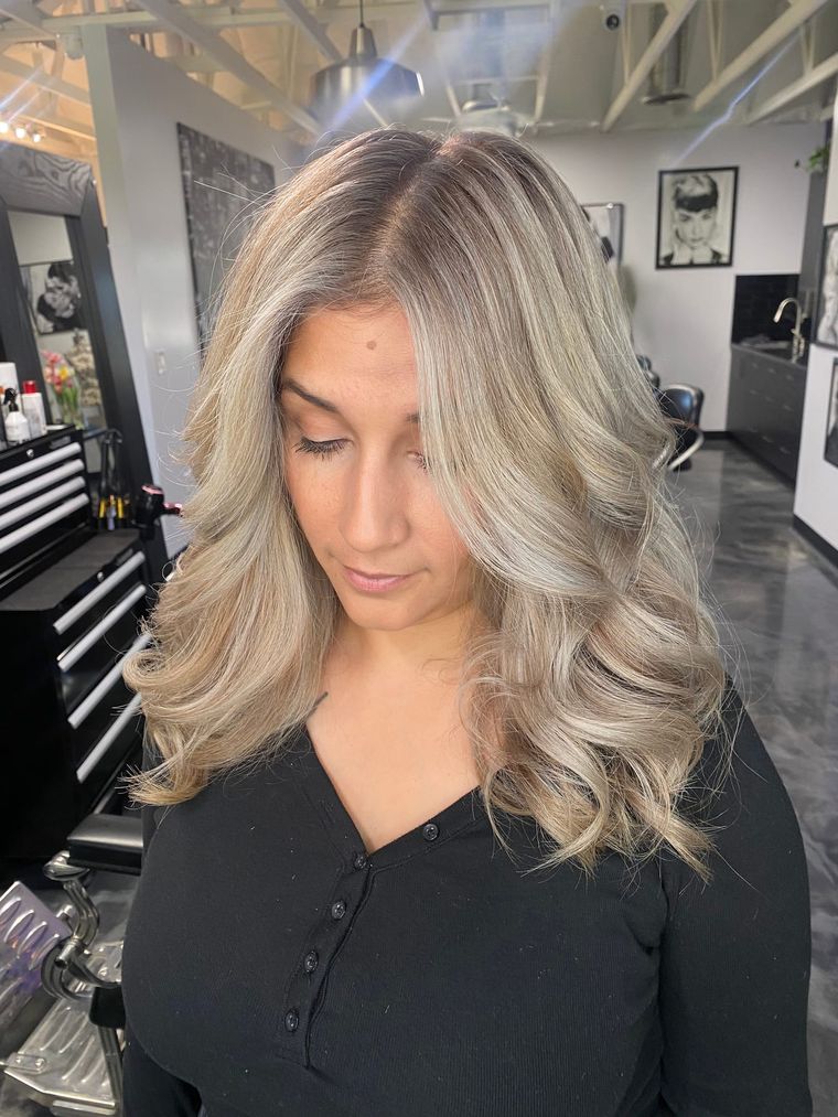 Icy blonde with soft face-framing layers