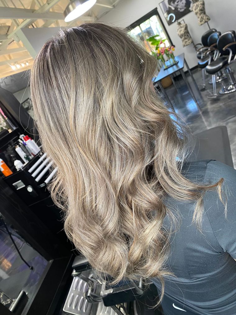 Ash blonde balayage with soft waves